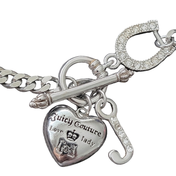Vtg Silver Juicy Couture Toggle Necklace Silver Tone Puffy Heart Chunky Link - Picture 6 of 10